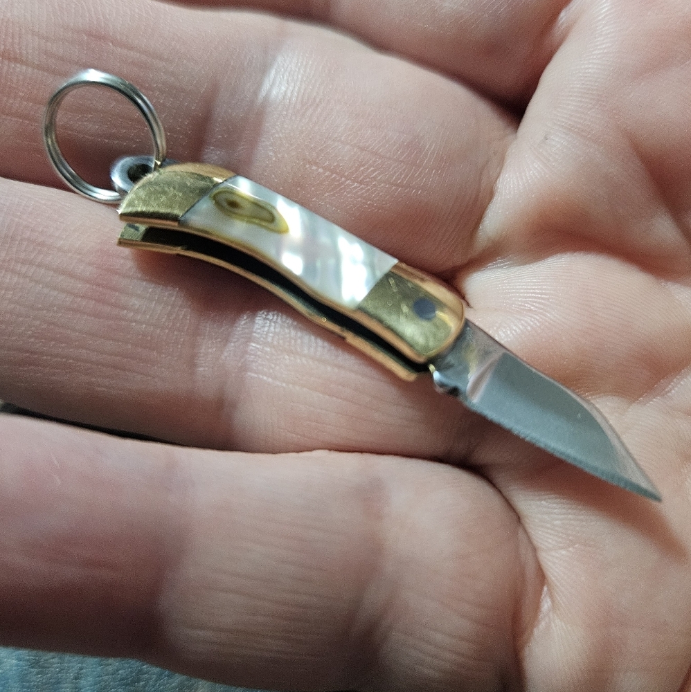 Miniature Stainless Steal Brass Gold Color Pocket Knife Shell Keychain Charm